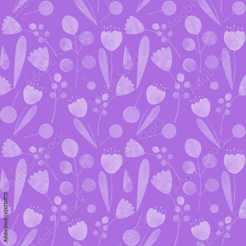 seamless pattern with cute watercolor illustration of stylized flowers.