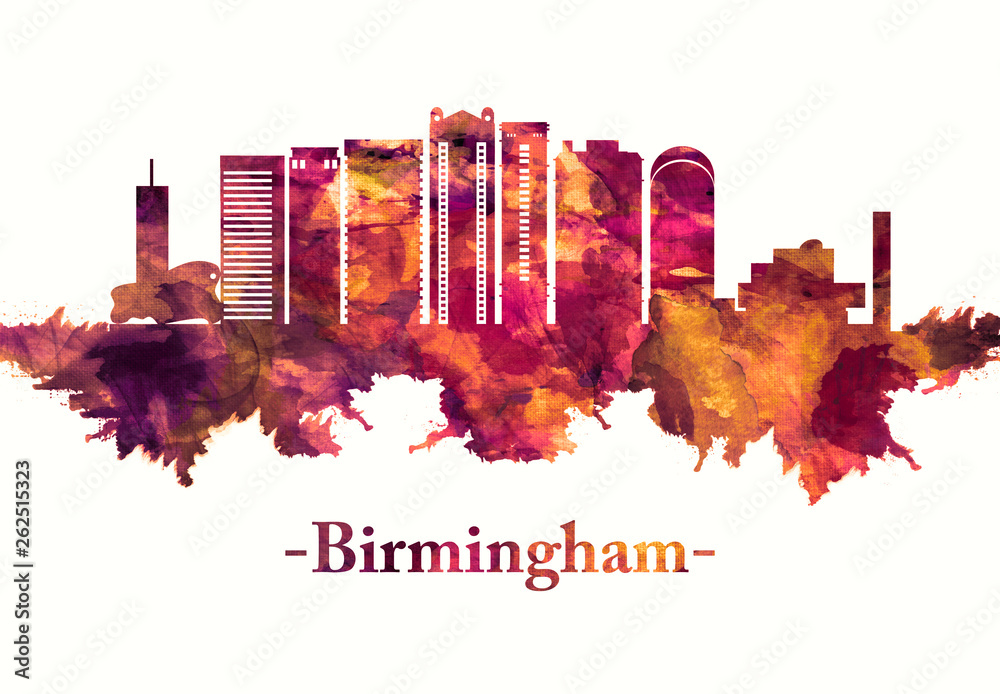 Fototapeta premium Birmingham England skyline in Red