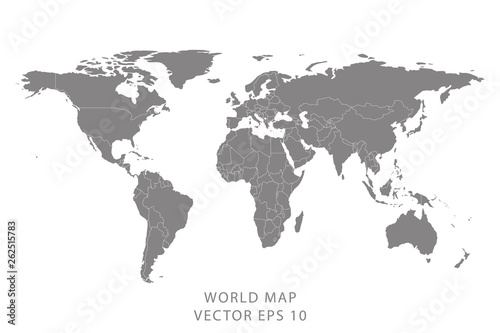 Detailed world map with borders of states. Isolated world map. Isolated on white background. Vector illustration. © mas0380