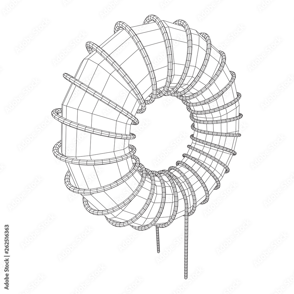 Toroidal Coil Inductor wireframe low poly mesh vector illustration ...