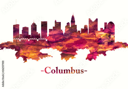 Columbus Ohio skyline in red