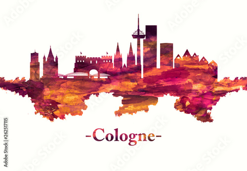 Cologne Germany skyline in red	 photo