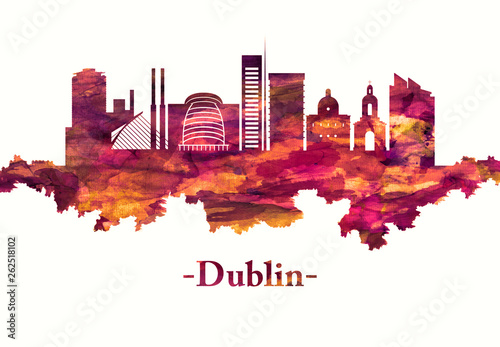 Dublin Ireland skyline in red
