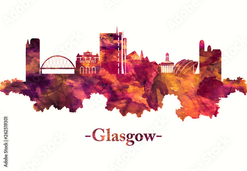 Glasgow Scotland skyline in red
