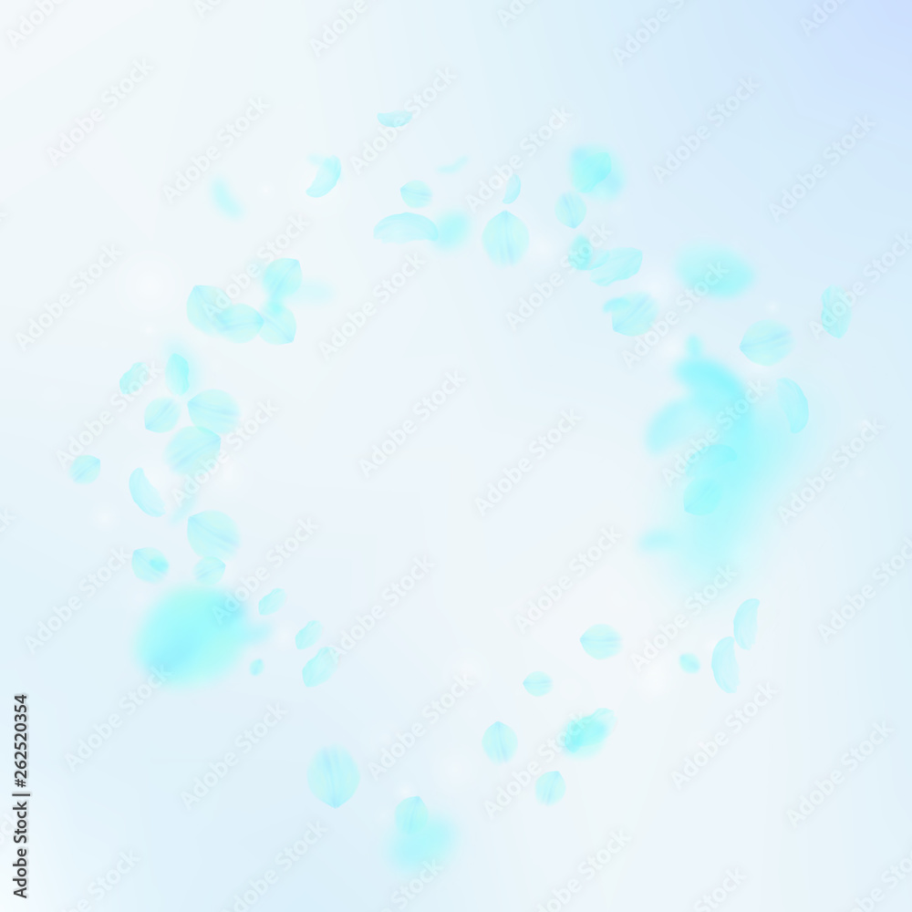 Turquoise flower petals falling down. Cool romanti Turquoise flower petals falling down. Cool romanti