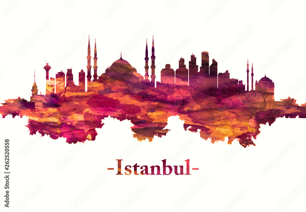 Obraz premium Istanbul Turkey skyline in red
