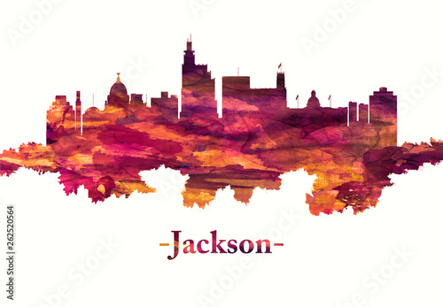 Jackson Mississippi skyline in red