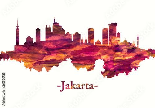 Jakarta Indonesia skyline in red