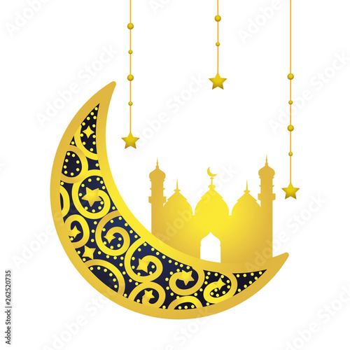 waning moon with islamic building