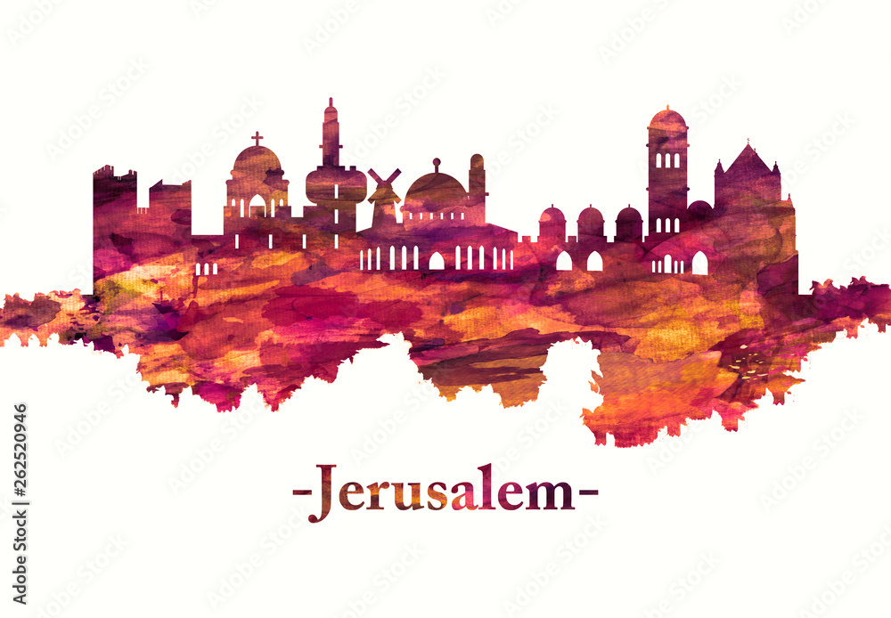 Obraz premium Panoramę Jerozolimy Izrael na czerwono
