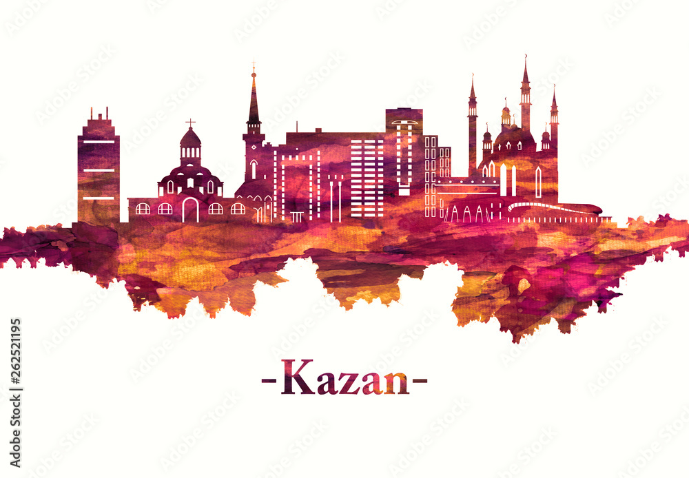 Kazan Russia skyline in red