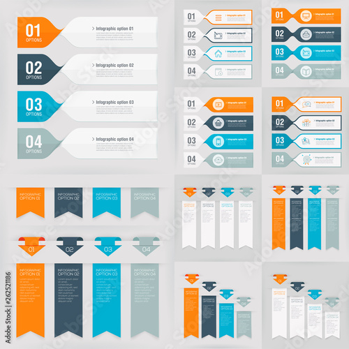 Vector illustration arrow and steps business infographics template. Modern infographics options banner with outline and flat icon. Can be used for work-flow layout, diagram, number options, web design