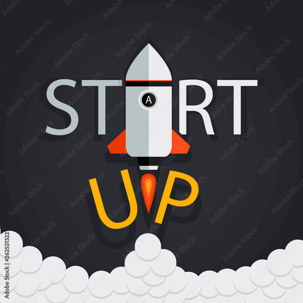 START UP. Vector illustration. Flat concept background with rocket. START UP. Vector illustration. Flat concept background with rocket.