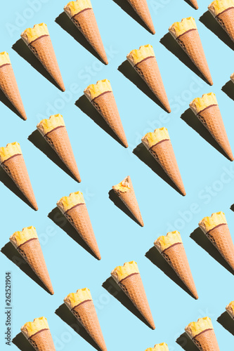 Ice cream cones on a bright color background. Bright collage