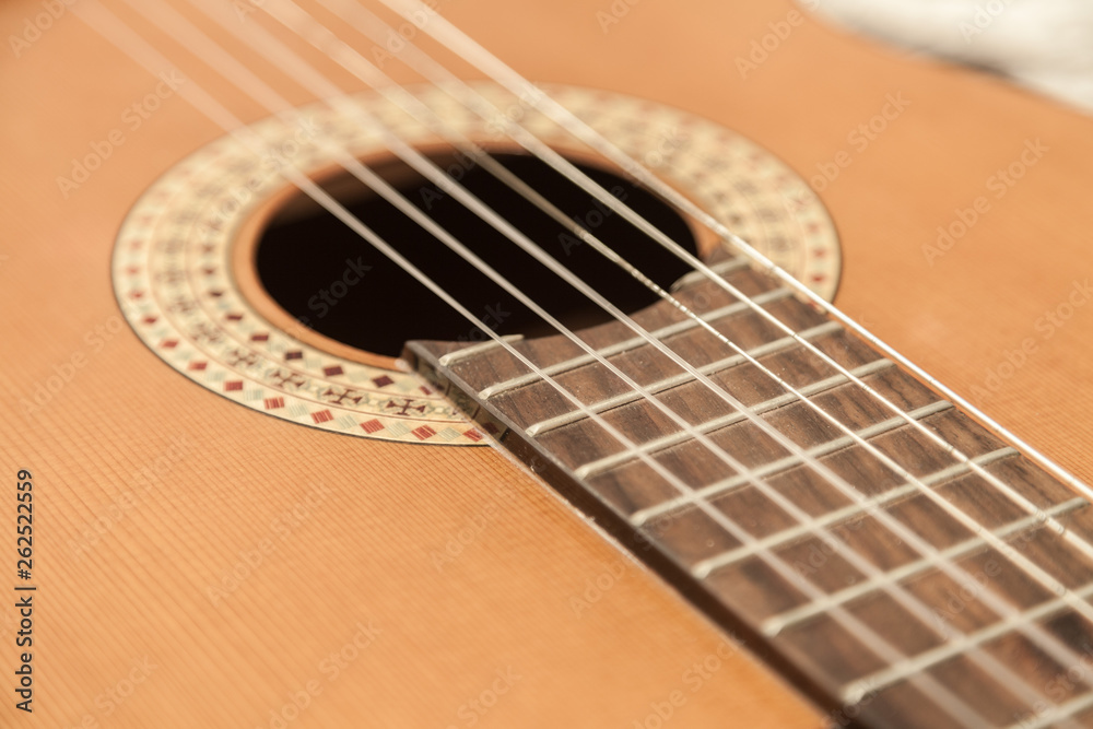 acoustic guitar with nylon strings. Close-up background