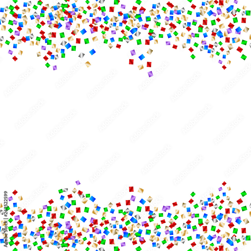 New Year background with colorful paper serpentine and confetti, space for your text. Vector background.