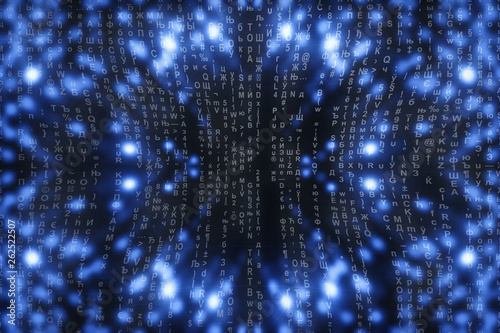 Wallpaper Mural Blue matrix digital background. Abstract cyberspace concept. Characters fall down. Matrix from symbols stream. Virtual reality design. Complex algorithm data hacking. Cyan digital sparks. Torontodigital.ca