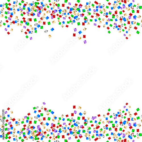 New Year background with colorful paper serpentine and confetti, space for your text. Vector background.