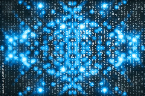 Wallpaper Mural Blue matrix digital background. Abstract cyberspace concept. Characters fall down. Matrix from symbols stream. Virtual reality design. Complex algorithm data hacking. Cyan digital sparks. Torontodigital.ca