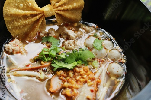 Pork noodle with vegetable and soup delicious