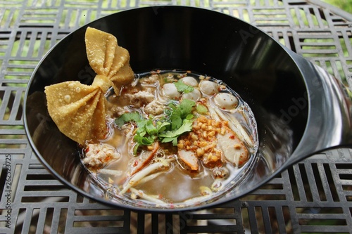 Pork noodle with vegetable and soup delicious