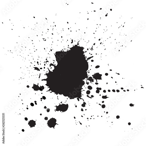 Black drops of paint and stains, ink blots and watercolor. Vector ink texture. Abstract ink background