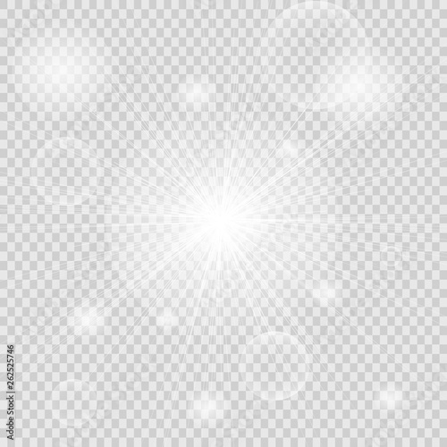 Vector magic white rays glow light effect isolated on transparent background. Christmas design element. Star burst with sparkles.