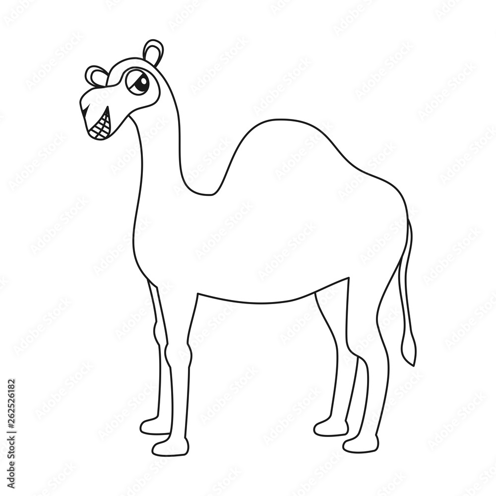 Fototapeta premium cute cartoon camel dromedary black and white vector illustration for coloring art