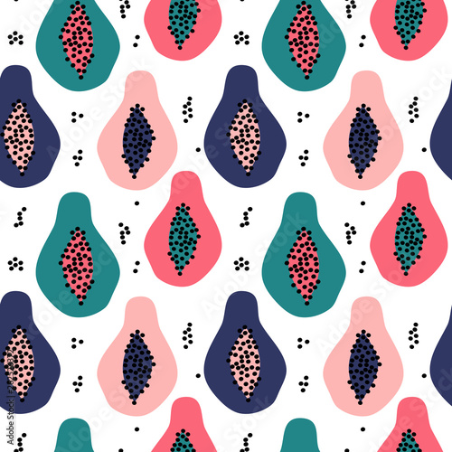 cute colorful papaya tropical seamless vector pattern background illustration