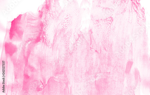 Abstract watercolor background hand-drawn on paper. Volumetric smoke elements. Pink color. For design, web, card, text, decoration, surfaces.