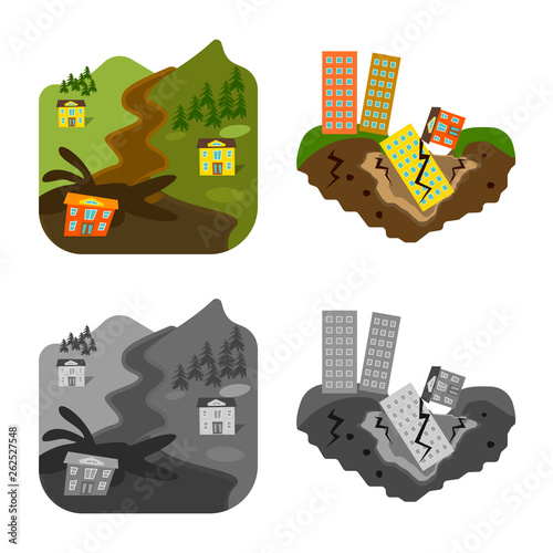 Vector illustration of weather and distress sign. Set of weather and crash stock symbol for web.