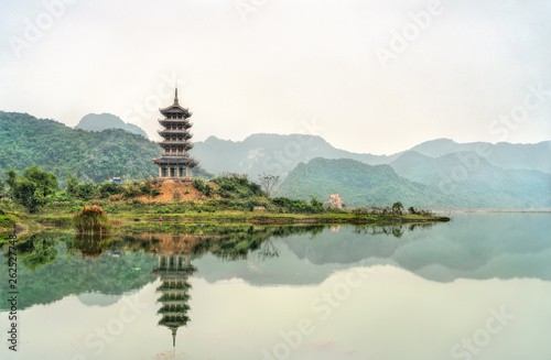 View of the Bai Dinh temple complex at Trang An, Vietnam