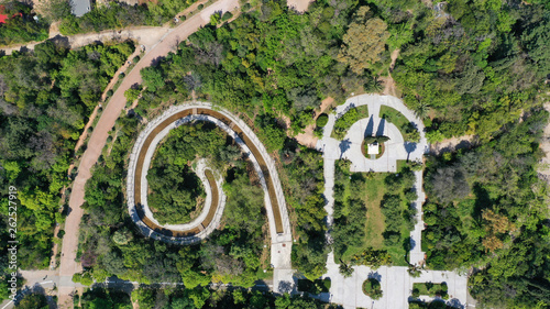 Aerial drone photo of gardens in iconic Park of Field of Ares or Pedio tou Areos, Athens historic centre, Attica, Greece   photo