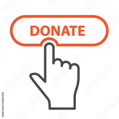 Finger press Donate button - charity and crowdfunding concept icon