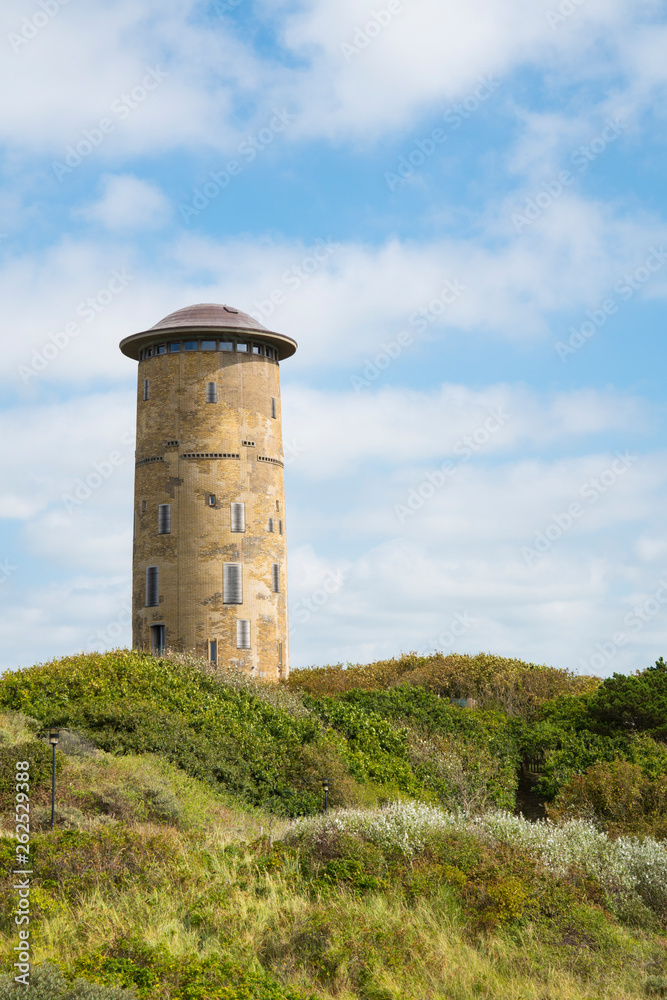 Water tower in dunes of Domburg, The Netherlands. Norsth Sea coast. Space for text