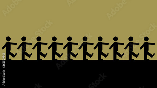 Ceremonial march and military parade - soldiers are walking in the line. Discipline and unification in organized army. Vector illustration photo