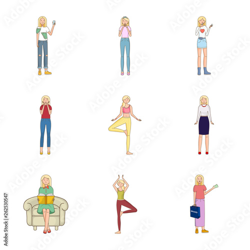 Vector illustration of woman and body symbol. Set of woman and style stock symbol for web.