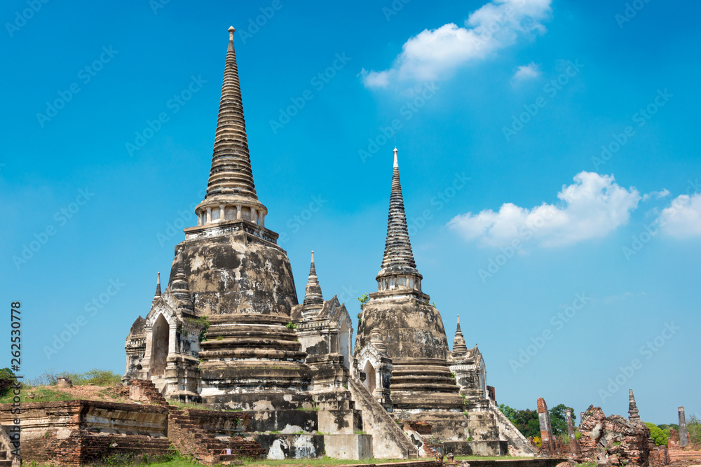 Ayutthaya, Thailand - Apr 10 2018: WAT PHRASISANPETH in Ayutthaya, Thailand. It is part of the World Heritage Site - Historic City of Ayutthaya.