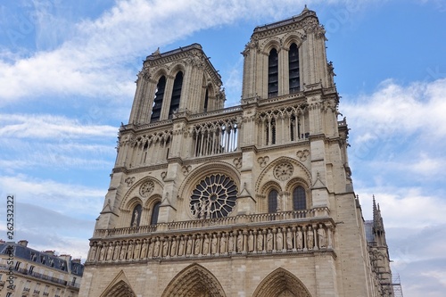 PARIS, FRANCE -6 OCT 2018- View of the Notre Dame de Paris cathedral on the Ile de la Cite on the River Seine in the center of Paris before it was damaged by a fire in April 2019.
