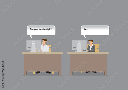 Employees Chatting on Computer During Office Hours Cartoon Vector Illustration
