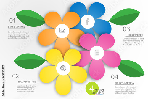Design flower Business template 4 steps infographic chart element with place date for presentations,Vector EPS10.