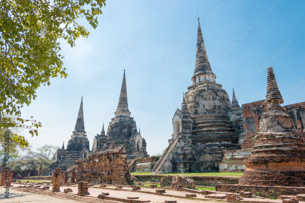 Ayutthaya, Thailand - Apr 10 2018: WAT PHRASISANPETH in Ayutthaya, Thailand. It is part of the World Heritage Site - Historic City of Ayutthaya.