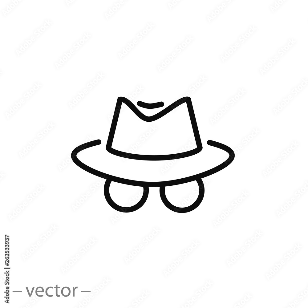 spy icon, secret agent, incognito line sign on white background - editable stroke vector illustration eps10 spy icon, secret agent, incognito line sign on white background - editable stroke vector illustration eps10