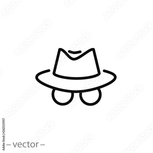 spy icon, secret agent, incognito line sign on white background - editable stroke vector illustration eps10