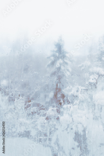 Frosty patterns on a frozen ice box in the early morning © Viktoriya09