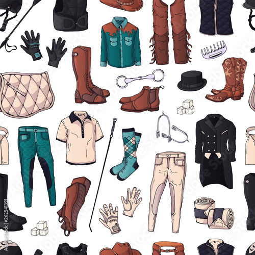 Vector pattern. Illustrations on the equestrian equipment theme.