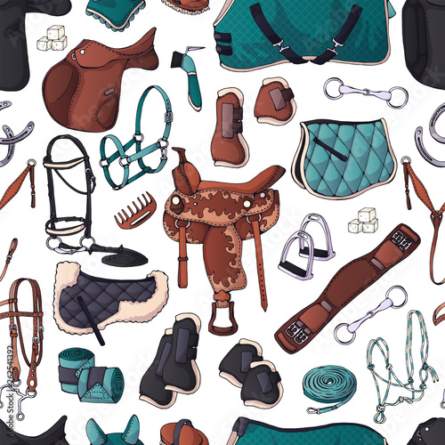 Vector pattern. Illustrations on the equestrian equipment theme.