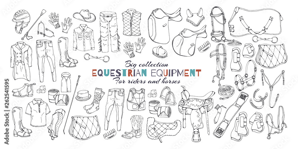 Vector illustrations on the equestrian equipment theme.