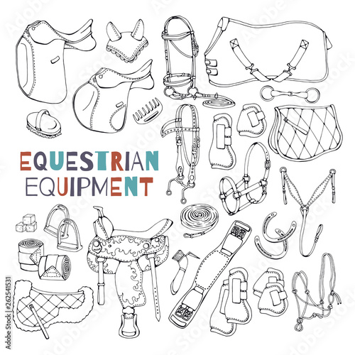 Vector illustrations on the equestrian equipment theme.