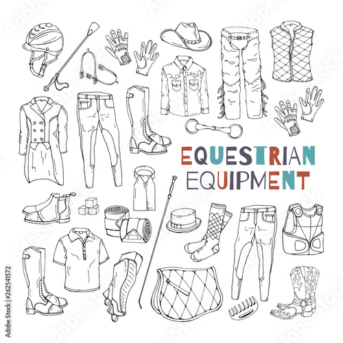 Vector illustrations on the equestrian equipment theme.